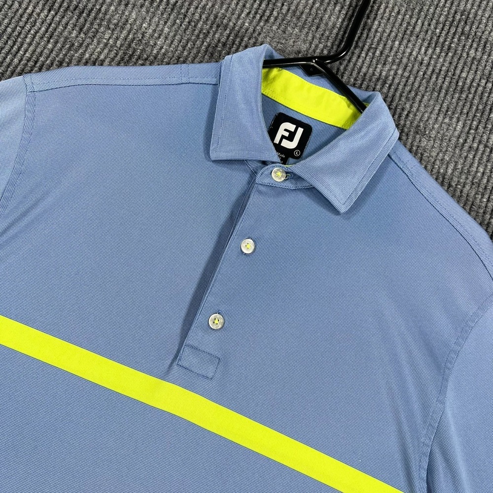 FootJoy Polo Shirt Mens Large Blue Striped Short Sleeve Golf Performance